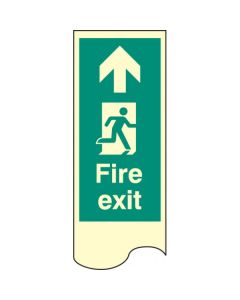 Fire Exit Door Plate Sign with Arrow Ahead and Running Man | 75mm x 300mm | Photoluminescent Rigid