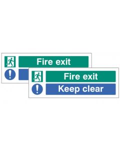 Fire Exit - Keep Clear Double Sided Window Sticker | 300mm x 100mm | Face Adhesive Vinyl