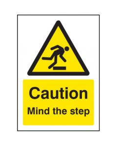 Caution Mind The Step Sign (A5) | 148mm x 210mm | Rigid Plastic