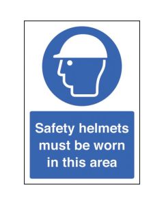 Safety Helmets Must Be Worn in This Area Sign (A4) | 210mm x 297mm | Rigid Plastic