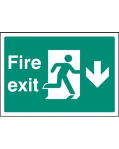 Fire Exit Arrow Down Sign with Running Man (A4) | 297mm x 210mm | Rigid Plastic