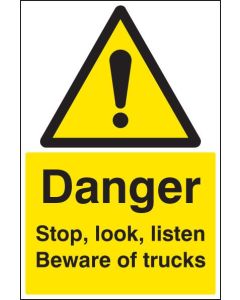 Danger Stop, Look, Listen Beware of Trucks Floor Graphic | 400mm x 600mm | Polycarbonate