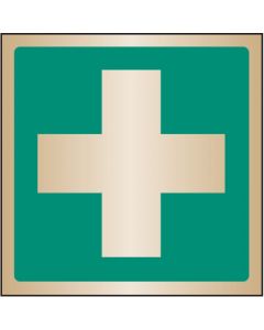 First Aid Symbol Safety Signs | 100mm x 100mm | Polished Brass