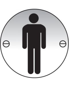 Gents Toilets Symbol Door Signs | 76mm Diameter | Brushed Aluminium (Prestige)