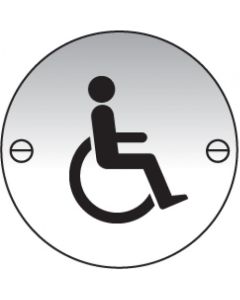 Disabled Toilets Symbol Door Signs | 76mm Diameter | Brushed Aluminium (Prestige)