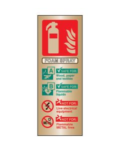 Foam Spray Extinguisher Identification Sign | 75mm x 200mm | Polished Brass