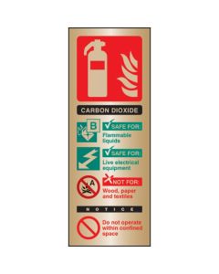 CO2 Extinguisher Identification Sign | 75mm x 200mm | Polished Brass