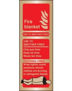 Fire Blanket Identification Sign | 75mm x 200mm | Polished Brass (Prestige)