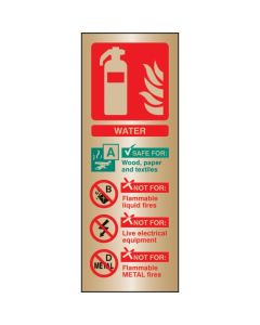 Water Extinguisher Identification Sign | 75mm x 200mm | Polished Brass