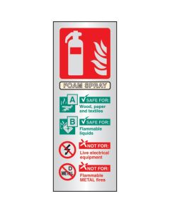 Foam Spray Extinguisher Identification Sign | 75mm x 200mm | Brushed Aluminium