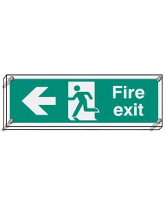 Fire Exit Left - Visual Impact Signs | 450mm x 150mm | 5mm Clear Acrylic c/w Stand off Locators