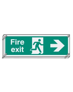 Fire Exit Right - Visual Impact Signs | 450mm x 150mm | 5mm Clear Acrylic c/w Stand off Locators