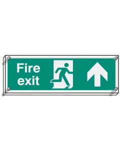 Fire Exit Up - Visual Impact Signs | 450mm x 150mm | 5mm Clear Acrylic c/w Stand off Locators