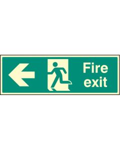 Fire Exit Left - Visual Impact Photoluminescent Signs | 450mm x 150mm | 5mm Clear Acrylic c/w Stand off Locators