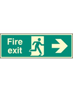 Fire Exit Right - Visual Impact Photoluminescent Signs | 450mm x 150mm | 5mm Clear Acrylic c/w Stand off Locators