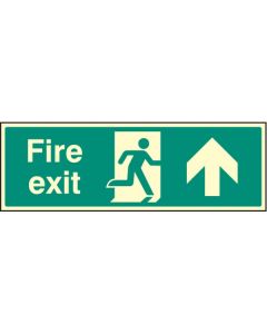 Fire Exit Up - Visual Impact Photoluminescent Signs | 450mm x 150mm | 5mm Clear Acrylic c/w Stand off Locators