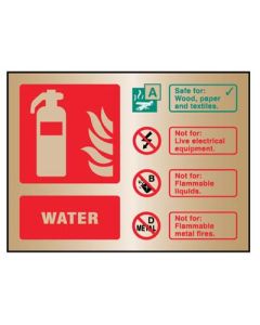 Water Extinguisher Identification Sign | 200mm x 150mm | Polished Brass (Prestige)