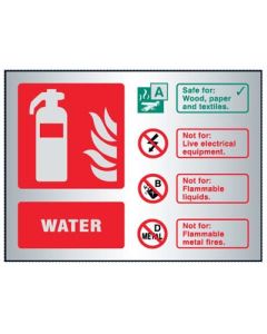 Water Extinguisher Identification Sign | 200mm x 150mm | Brushed Aluminium (Prestige)