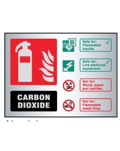 CO2 Extinguisher ID Sign | 200mm x 150mm | Brushed Aluminium (Prestige)