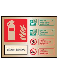 Foam Spray Extinguisher ID Sign | 200mm x 150mm | Polished Brass (Prestige)