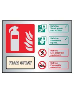 Foam Spray Extinguisher ID Sign | 200mm x 150mm | Brushed Aluminium (Prestige)