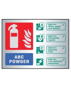 ABC Powder Extinguisher ID Sign | 200mm x 150mm | Brushed Aluminium (Prestige)