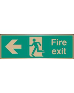 Fire Exit Arrow Left Sign with Running Man | 300mm x 100mm | Polished Brass (Prestige)