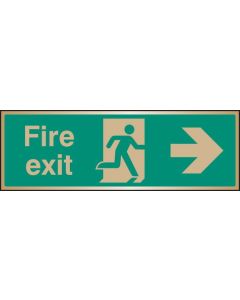 Fire Exit Arrow Right Sign with Running Man | 300mm x 100mm | Polished Brass (Prestige)