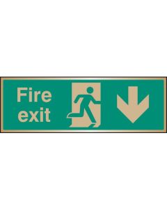 Fire Exit Arrow Down Sign with Running Man | 300mm x 100mm | Polished Brass (Prestige)