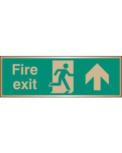 Fire Exit Arrow Ahead Sign with Running Man | 300mm x 100mm | Polished Brass (Prestige)