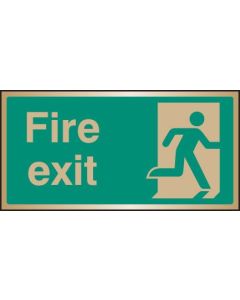 Fire Exit Sign - Final Exit Right with Running Man | 200mm x 100mm | Polished Brass (Prestige)