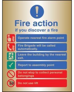 Fire Action Notice - Fire Brigade will be Called Automatically, Do Not Use Lift | 150mm x 200mm | Polished Brass