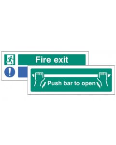 Fire Exit Keep Clear / Push Bar To Open Double Sided Window Sticker | 300mm x 100mm | Face Adhesive Vinyl