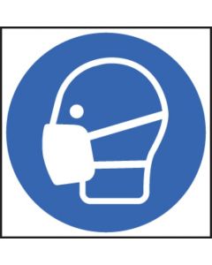 Safety Masks Symbol - Roll of 100 Labels | 50mm x 50mm | Self Adhesive Vinyl