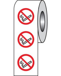 No Smoking Symbol Labels - Roll of 100 Labels | 75mm Diameter | Self Adhesive Vinyl