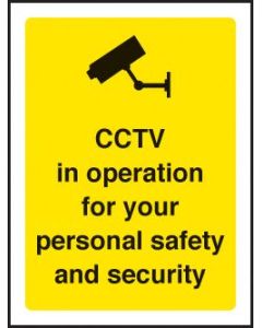 CCTV In Operation for Personal Safety and Security Signs | 75mm x 100mm | Face Adhesive Vinyl