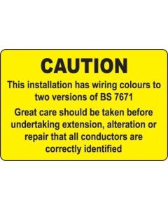 Caution This Installation Has Wiring Colours (BS 7671) - Roll of 100 Labels | 75mm x 50mm