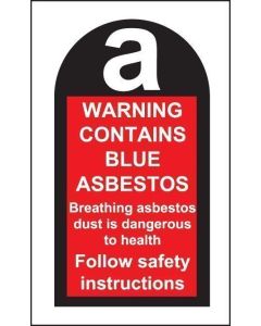 Warning Contains Blue Asbestos - Roll of 100 Labels | 27mm x 50mm | Self Adhesive Vinyl