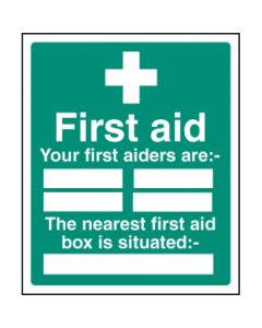 First Aiders Are & The Nearest First Aid Box Is Situated Signs | 250mm x 300mm | Rigid Plastic