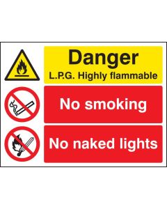 Danger LPG Highly Flammable - No Smoking - No Naked Lights Sign | 600mm x 450mm | Rigid Plastic