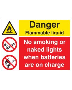 Danger Flammable Liquid - No Smoking/Naked Lights When Batteries on Charge Signs