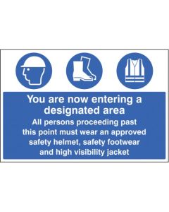 Entering Designated Area Must Wear Safety Helmet, Footwear & Jacket Signs