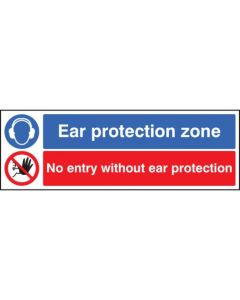 Ear Protection Zone - No Entry Without Ear Protection Signs | 600mm x 200mm | Self Adhesive Vinyl