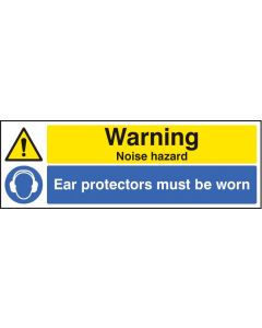 Warning Noise Hazard - Ear Protection Must Be Worn Sign | 600mm x 200mm | Self Adhesive Vinyl