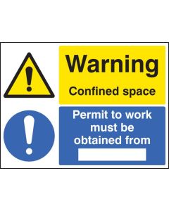 Warning Confined Space - Permit to Work Must Be Obtained Signs