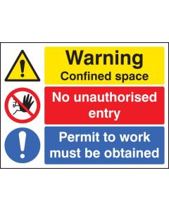 Warning Confined Space - No Unauthorised Entry - Permit to Work Signs