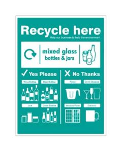 WRAP - Recycle Mixed Glass Bottles & Jars Here Signs | 250mm x 300mm | Self Adhesive Vinyl