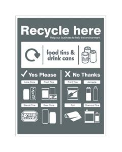 WRAP - Recycle Food Tins & Drink Cans Here Signs | 450mm x 600mm | Rigid Plastic