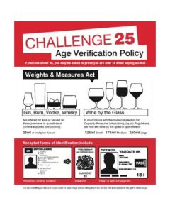 Challenge 25 - Age Verification Policy Weights & Measures Act 25ml Signs | 250mm x 300mm | Rigid Plastic