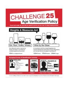 Challenge 25 - Age Verification Policy Weights & Measures Act 35ml Signs | 250mm x 300mm | Rigid Plastic